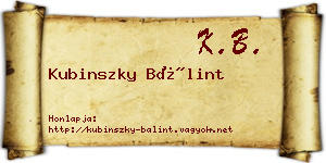 Kubinszky Bálint névjegykártya